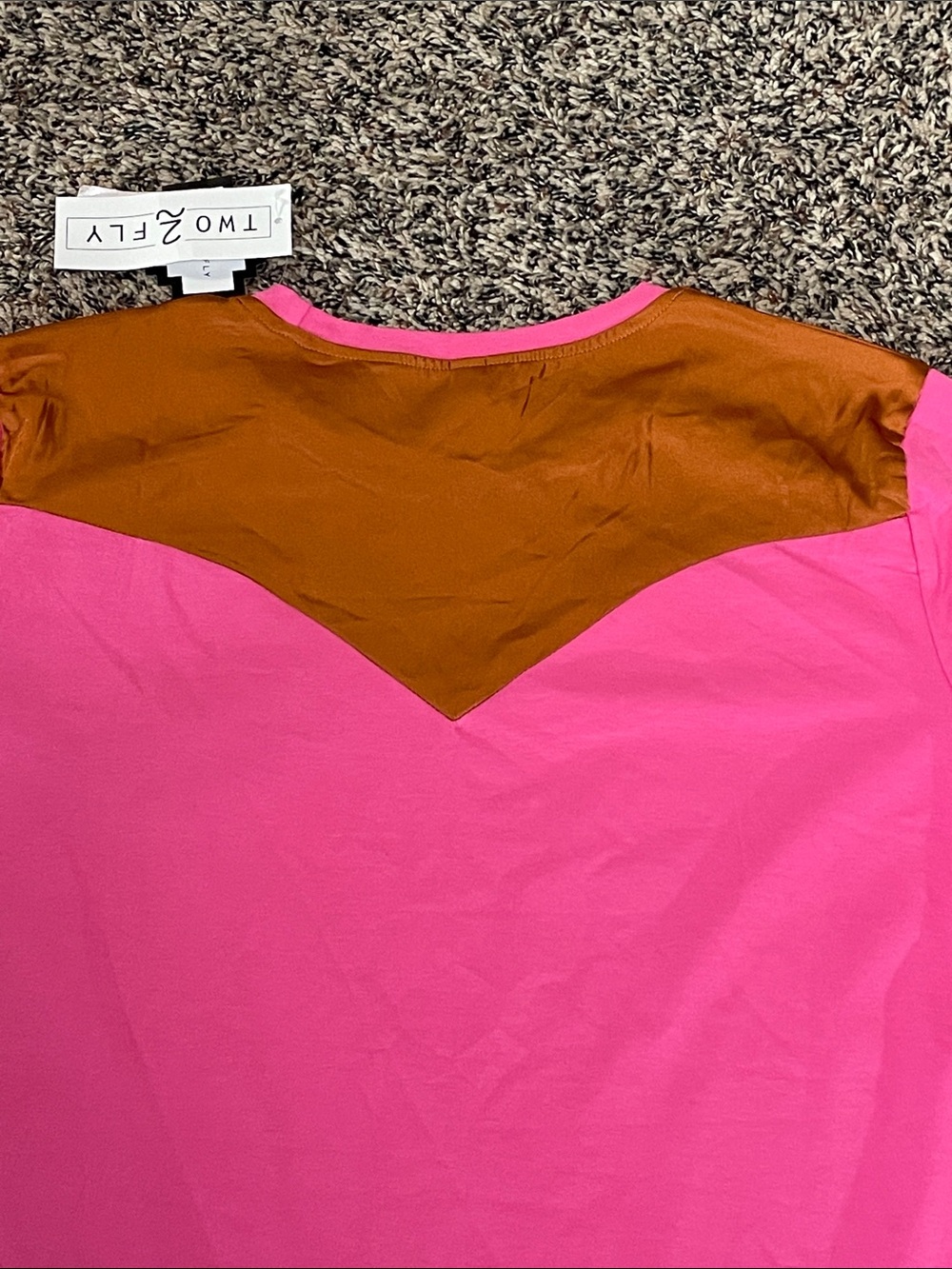 Color block Vibrant Hot Pink and Tan Relaxed Tee Shirt Size M | NWT - Picture 4 of 6